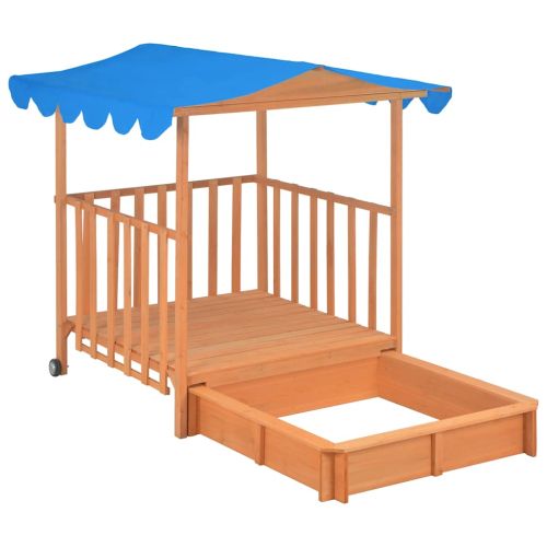 Детска къща за игра с пясъчник, чамова дървесина, синя, UV50