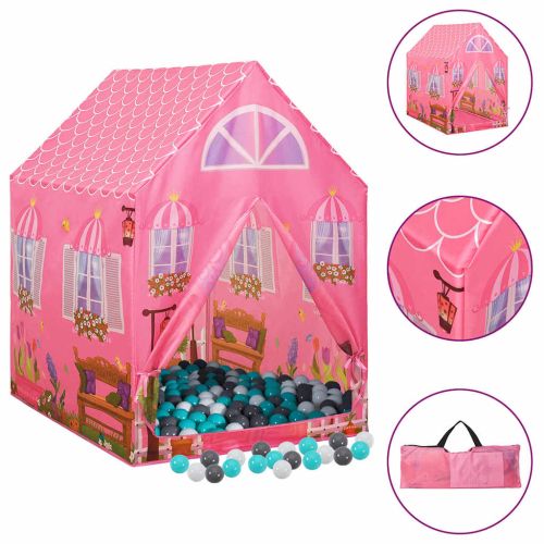 Детска палатка за игра с 250 топки розова 69x94x104 см