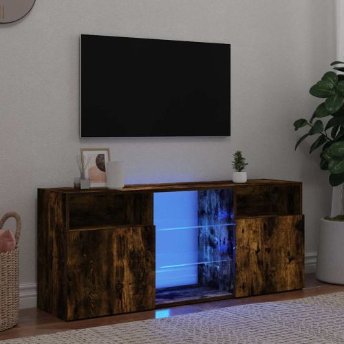 ТВ шкаф с LED осветление, опушен дъб, 120x30x50 см