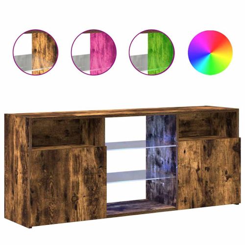 ТВ шкаф с LED осветление, опушен дъб, 120x30x50 см