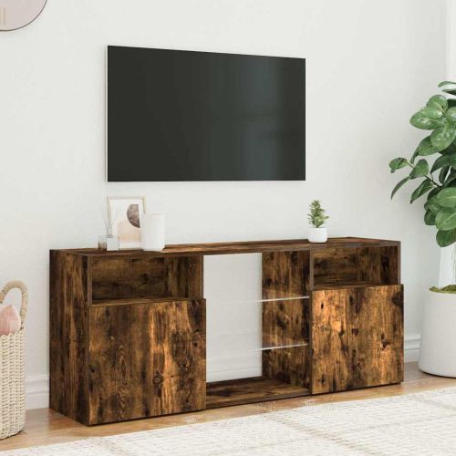 ТВ шкаф с LED осветление, опушен дъб, 120x30x50 см