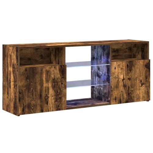ТВ шкаф с LED осветление, опушен дъб, 120x30x50 см