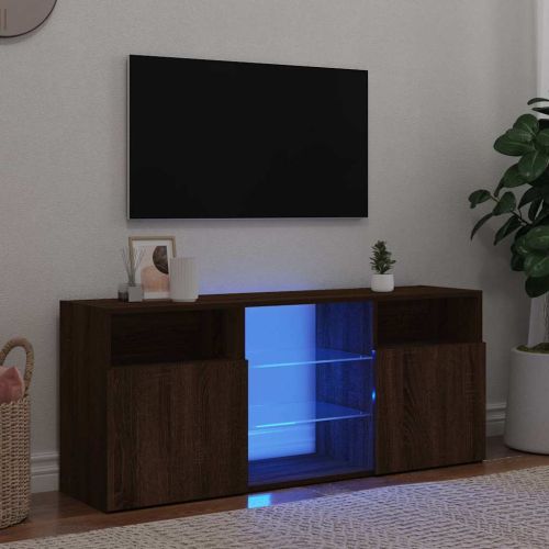 ТВ шкаф с LED осветление, кафяв дъб, 120x30x50 см