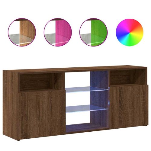 ТВ шкаф с LED осветление, кафяв дъб, 120x30x50 см