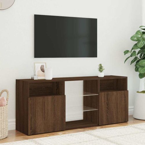 ТВ шкаф с LED осветление, кафяв дъб, 120x30x50 см