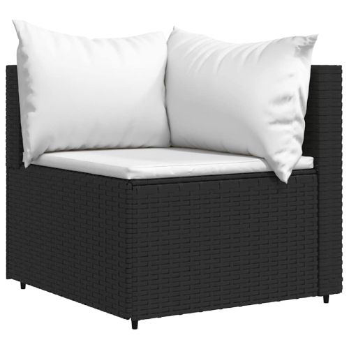 Градински лаундж комплект с възглавници 3 части черен полиратан