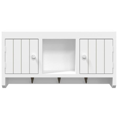 Шкаф за ключове бял 40x8,5x20 см инженерно дърво и стомана