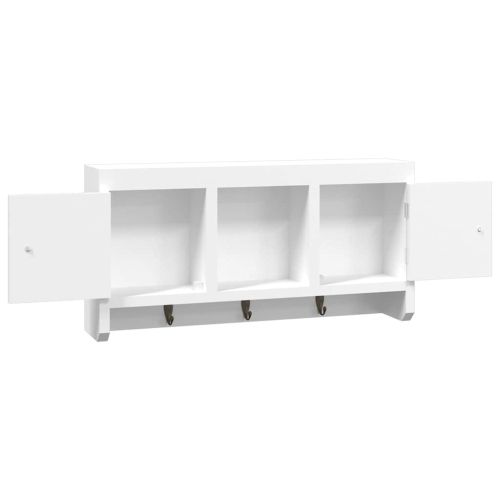 Шкаф за ключове бял 40x8,5x20 см инженерно дърво и стомана