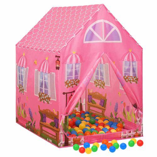 Детска палатка за игра с 250 топки розова 69x94x104 см