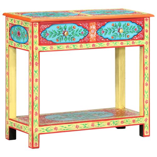 Ръчно рисувана конзолна маса, 80x35x75 cм, мангово дърво масив