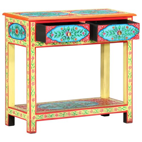 Ръчно рисувана конзолна маса, 80x35x75 cм, мангово дърво масив