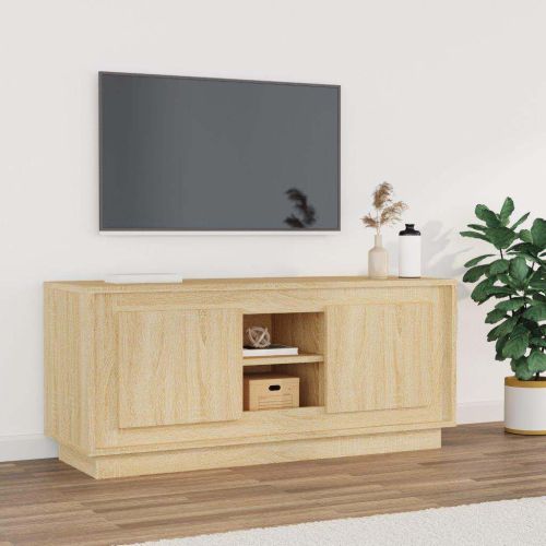 ТВ шкаф, бетонно сиво, 102x35x45 см, инженерно дърво