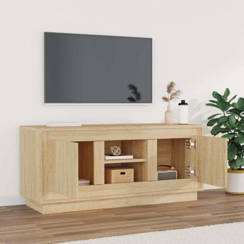 ТВ шкаф, бетонно сиво, 102x35x45 см, инженерно дърво
