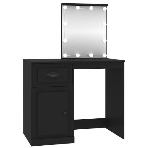 Тоалетка с LED, черно, 90x50x132,5 см, инженерно дърво