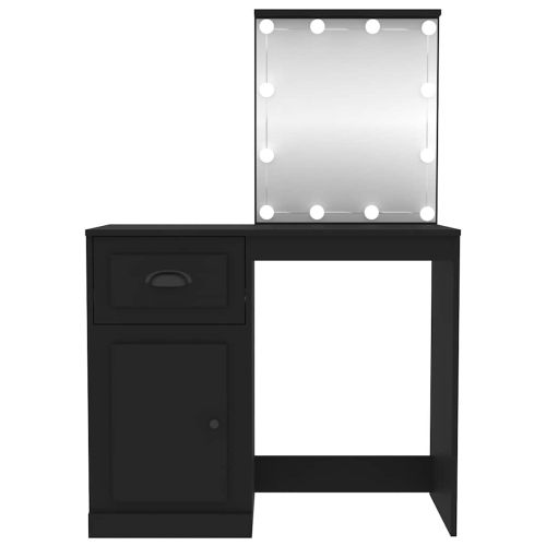 Тоалетка с LED, черно, 90x50x132,5 см, инженерно дърво