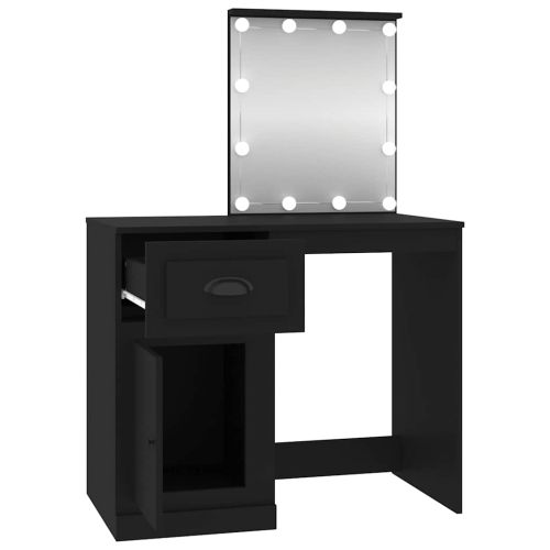 Тоалетка с LED, черно, 90x50x132,5 см, инженерно дърво