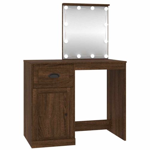 Тоалетка с LED, кафяв дъб, 90x50x132,5см, инженерно дърво