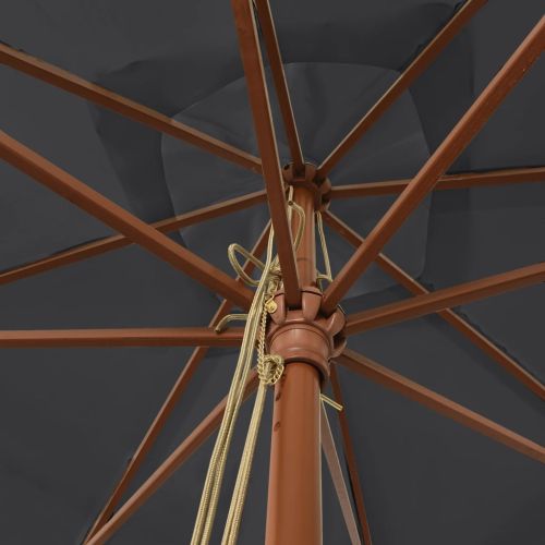 Градински чадър с дървен прът, черен, 300x300x273 см