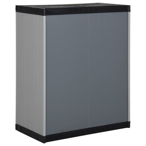 Градински шкаф за съхранение с 1 рафт сиво-черен 68x40x85 см