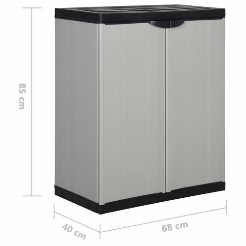 Градински шкаф за съхранение с 1 рафт сиво-черен 68x40x85 см
