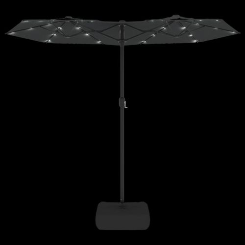 Градински чадър с двоен покрив и LED, антрацит, 316x145 см