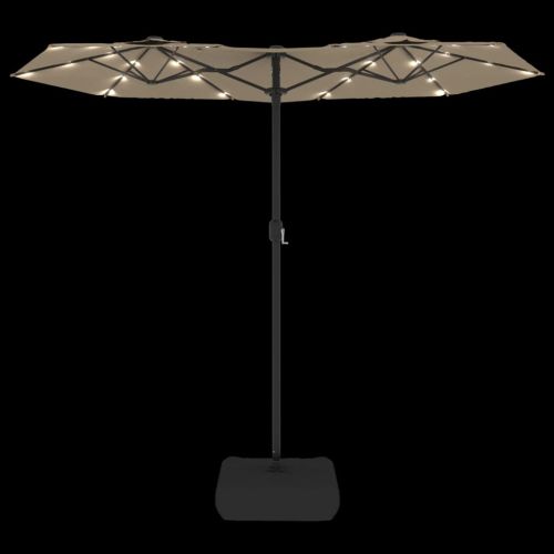 Градински чадър с двоен покрив и LED, таупе, 316x145 см