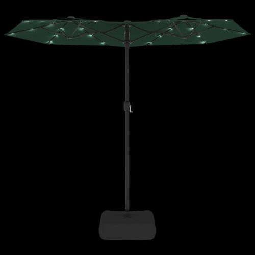 Градински чадър с двоен покрив и LED, зелен, 316x145 см