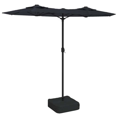 Градински чадър с двоен покрив и LED, черен, 316x145 см