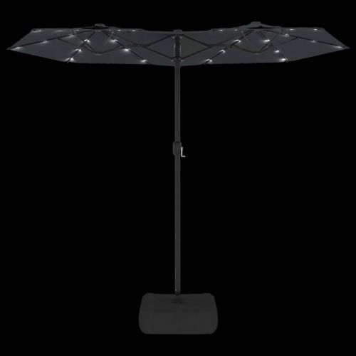 Градински чадър с двоен покрив и LED, черен, 316x145 см