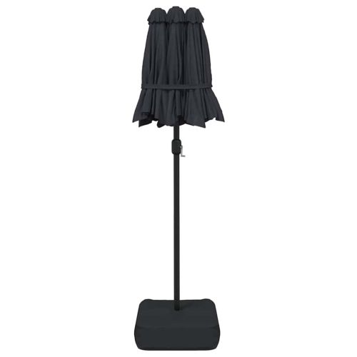 Градински чадър с двоен покрив и LED, черен, 316x145 см