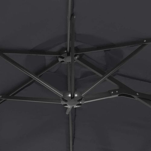 Градински чадър с двоен покрив и LED, черен, 316x145 см