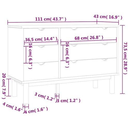 Шкаф с чекмеджета OTTA кафяво и бяло 111x43x73,5 см бор масив
