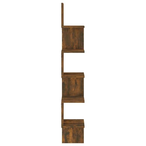 Стенен ъглов рафт, опушен дъб, 20x20x127,5 см, инженерно дърво