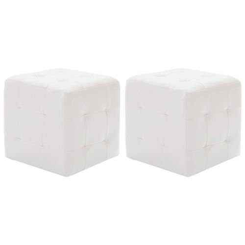 Пуфове, 2 бр, бели, 30x30x30 см, изкуствена кожа