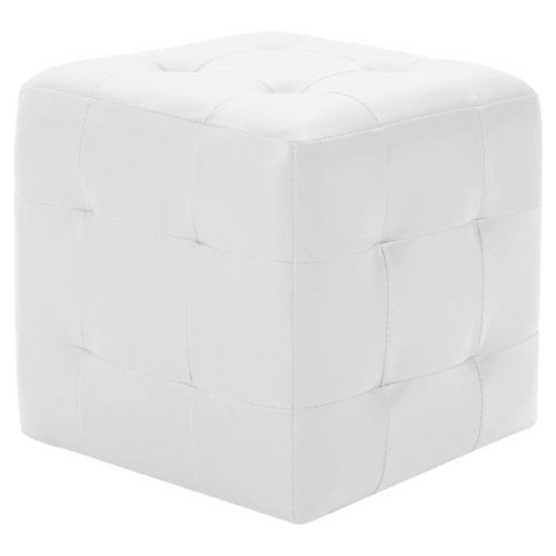 Пуфове, 2 бр, бели, 30x30x30 см, изкуствена кожа