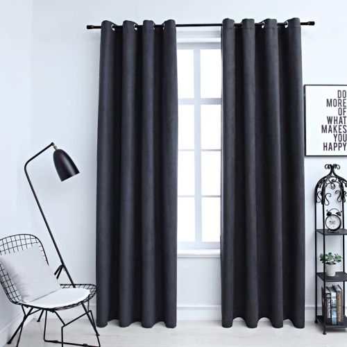 Затъмняващи завеси с метални халки, 2 бр, антрацит, 140x225 см