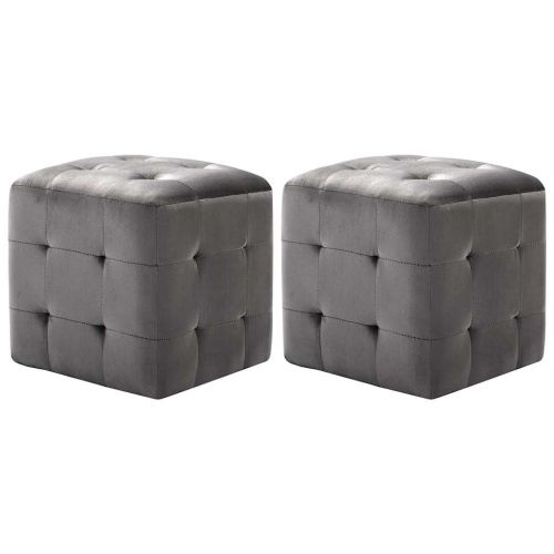 Пуфове, 2 бр, сиви, 30x30x30 см, кадифен текстил