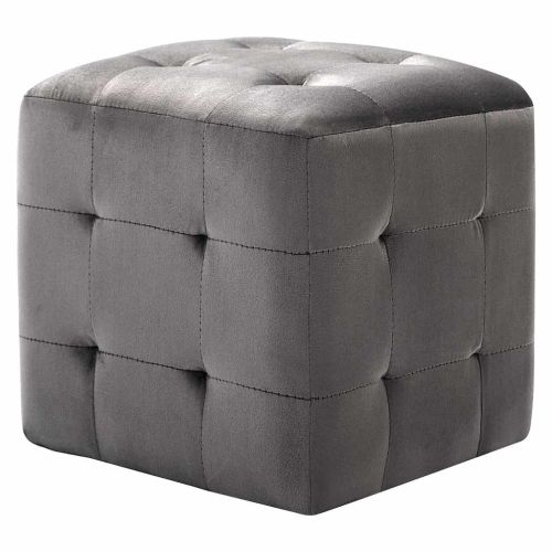 Пуфове, 2 бр, сиви, 30x30x30 см, кадифен текстил