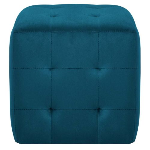 Пуфове, 2 бр, сини, 30x30x30 см, кадифен текстил