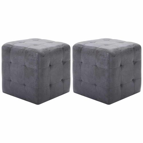 Пуфове, 2 бр, сиви, 30x30x30 см, изкуствен велур