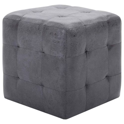 Пуфове, 2 бр, сиви, 30x30x30 см, изкуствен велур