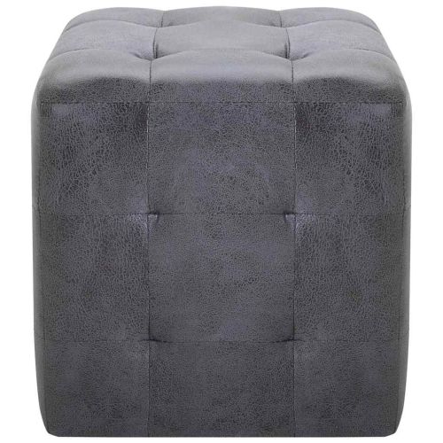 Пуфове, 2 бр, сиви, 30x30x30 см, изкуствен велур