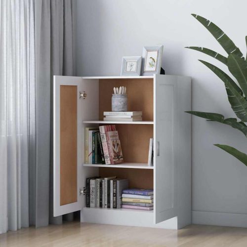 Шкаф за книги, бял, 82,5x30,5x115 см, инженерно дърво