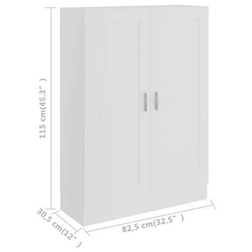 Шкаф за книги, бял, 82,5x30,5x115 см, инженерно дърво