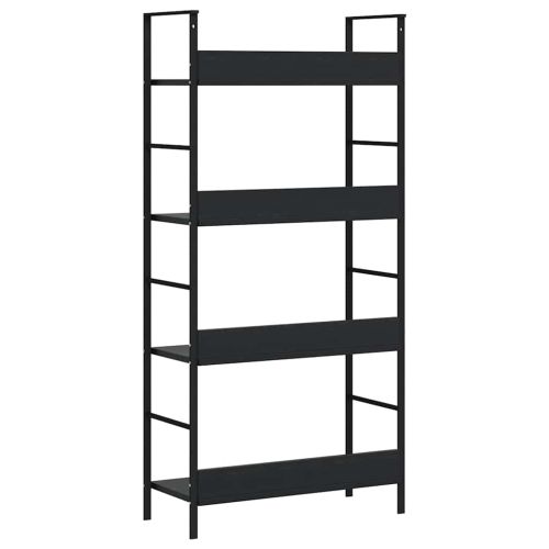 Библиотека с 4 рафта, черна, 60x27,6x124,5 см, инженерно дърво