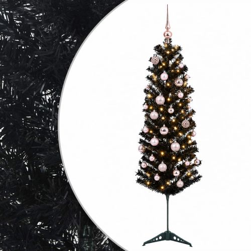 Изкуствена тясна коледна елха с топка 150 см 150 LED светодиода