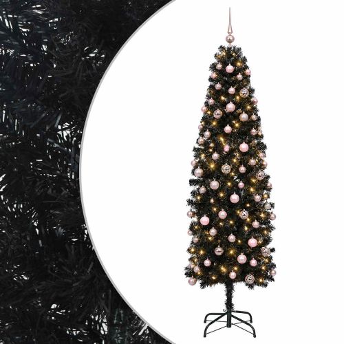 Изкуствена тясна коледна елха с топка 210 см 300 LED светодиода