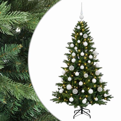 Изкуствена коледна елха с топки 150 см 150 LED светодиода