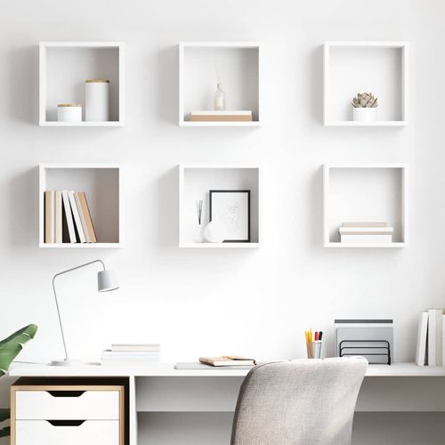 Стенни кубични рафтове, 6 бр, бели, 30x15x30 см