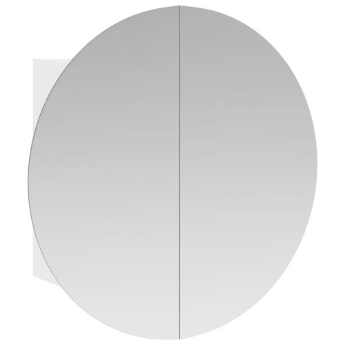 Шкаф за баня с кръгло огледало и LED, бял, 40x40x17,5 см